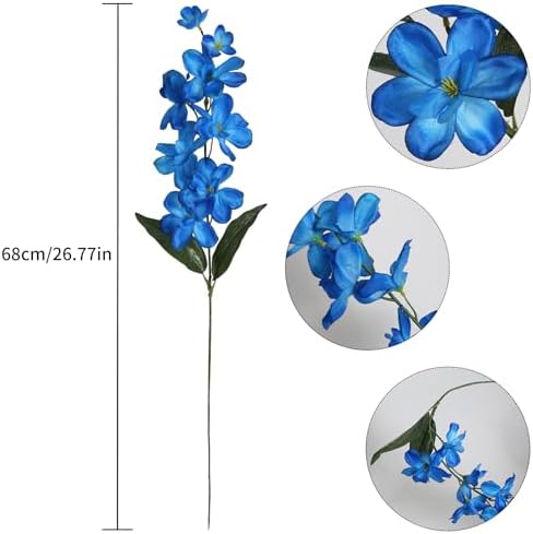 10 PCS Blue Artificial Orchids Silk Fake Orchid Flowers 27 Inches Faux Orchid Artificial Flowers for Wedding Party Home Decoration(Blue) - Image 3