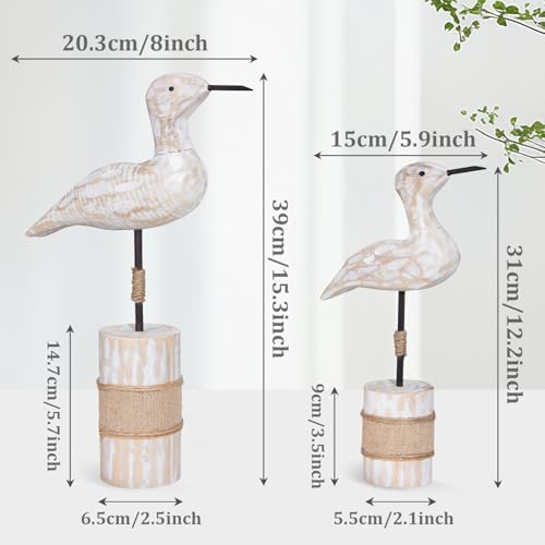 Wooden Sea Birds Statues Coastal Decor, White Seagull Statues for Nautical Coastal Beach Ocean Home Decoration - Image 3