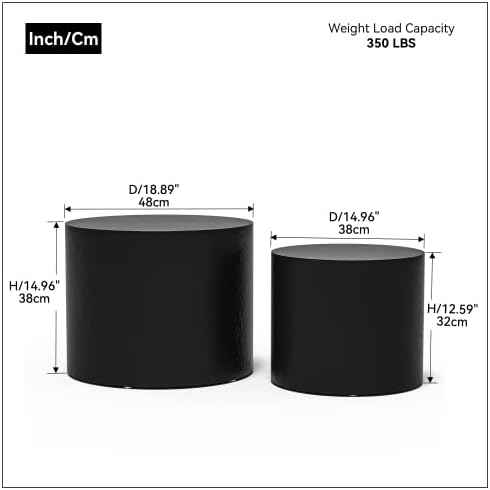 Small Coffee Table Nesting End Table Set of 2, Round Coffee Table Wood Side - Image 2