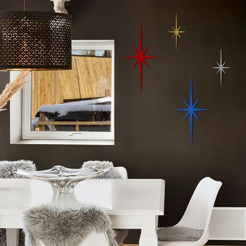 4 Pcs Star Wall Art for Home Decor Living Room Bedroom Office Metal 3D,Bling,with Hanging Hook Starburst Midcentury Sculpture Retro Gallery Accent Celestial -Gold 16.5in/9.4in - Image 2