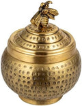 Creative Co-Op Round Hammered Metal Container with Bee Finial, Brass Finish by Unknown