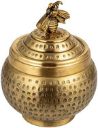 Creative Co-Op Round Hammered Metal Container with Bee Finial, Brass Finish by Unknown