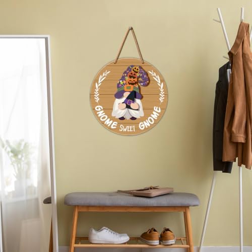 Interchangeable Gnome Welcome Sign Fall Halloween Door Decor, Tan - Image 5