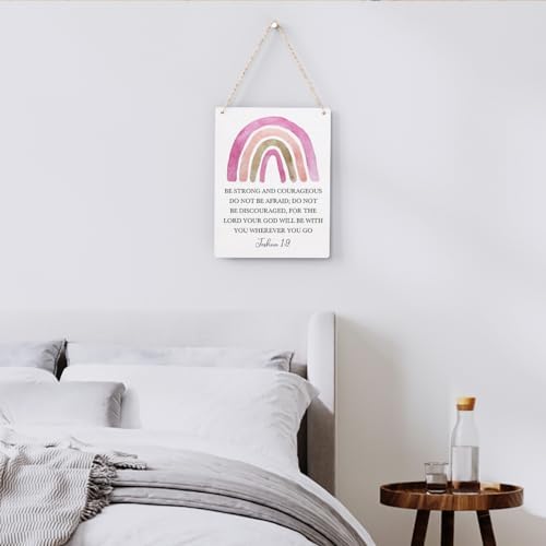 Inspirational Boho Scripture Wall Art Bible Verses Joshua 1:9 Wooden Hanging Sign Prayer Room Decor Religious Gift Christian Wall Decor for Home Office Bedroom Baby Boys Girls Room Nursery 8x10 Inches - Image 3