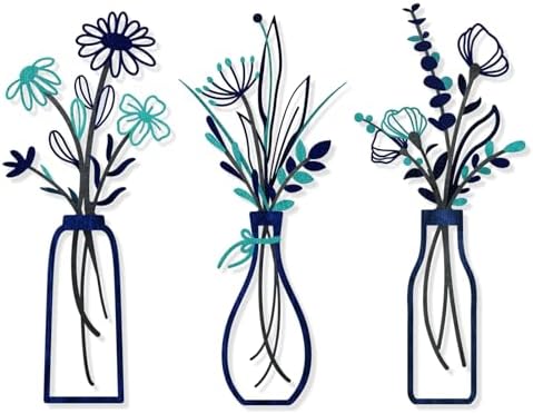 Pigort 3 Pieces Metal Flowers Wall Arts - Rustic Farmhouse Style Décor Metal Wall Art Black Minimalist Flower Natural Themed Wall Decors for Home Bedroom Dining Room Housewarming (Blue) by Artisinfiniteloveiseternaljustlikepi