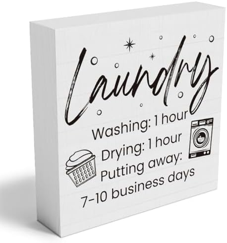 Laundry Room Desk Decor Signs,Farmhouse Funny Laundry Shelf Decorations and accessories sign, Rustic Farmhouse Wooden Room Decor by Woght