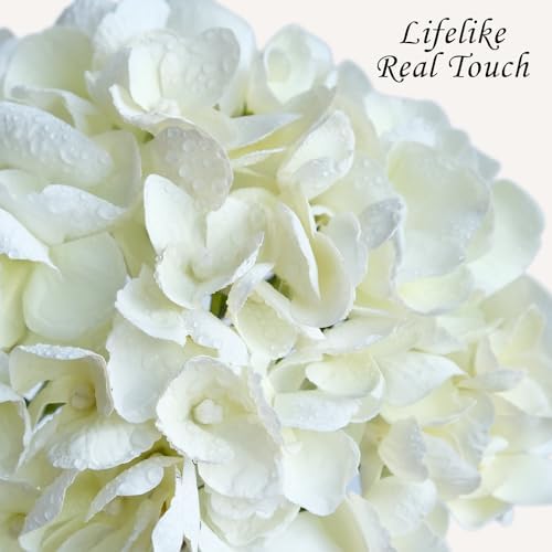 JINWOE 4PCS White/Cream Hydrangea Artificial Flowers, 21" Lifelike Latex Silk Real Touch Faux Hydrangea Flowers, Artificial Hydrangeas Bouquet for Wedding Centerpieces Tables Party Home - Image 6