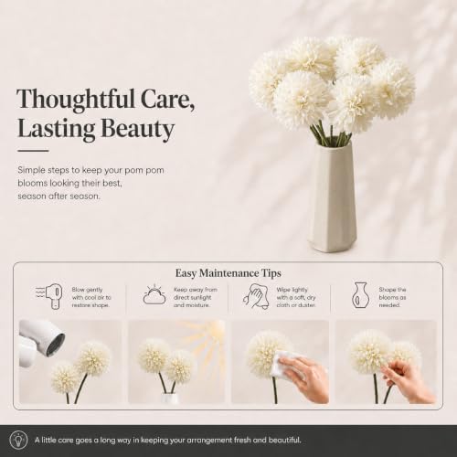 Mandy's 12pcs Artificial Ivory Ball Chrysanthemum Flowers - Image 6
