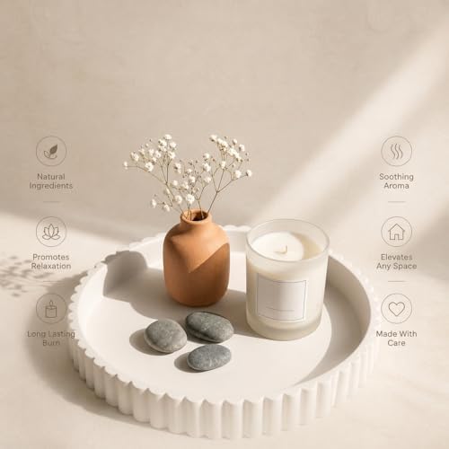 11-Inch Concrete Round Tray Home Decor for Coffee Table Decor - Round Coffee Table Tray - Circular Kitchen Island Trays - Decorative Trays- White - Image 5