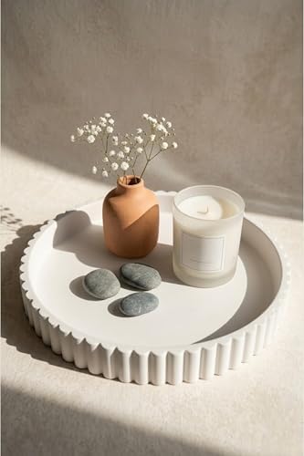 11-Inch Concrete Round Tray Home Decor for Coffee Table Decor - Round Coffee Table Tray - Circular Kitchen Island Trays - Decorative Trays- White by VivereHome