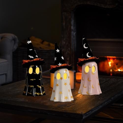 DAZONGE Set of 3 Halloween Ceramic Ghost Halloween Decorations Indoor - Image 3