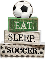 Yuntau 4 Pcs Soccer Table Decor Wooden Sign, Rustic Tiered Tray Decor by Yuntau