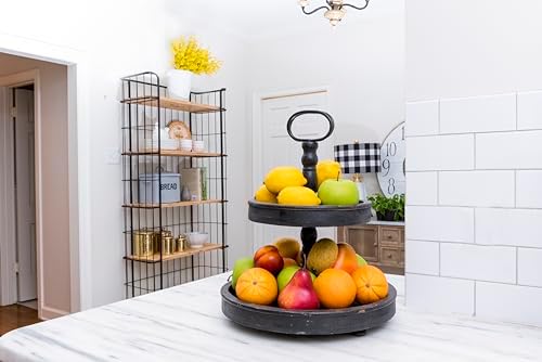 Creative Co-Op Distressed Blackwashed Wood 2-Tier Tray with Metal Handle - Image 6