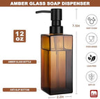 GMISUN Amber Glass Soap Dispenser, Hand Soap Dispenser with Stainless Steel Pump for Bathroom, 12 fl oz/350ml Refillable Dish Dispensers for Kitchen, Modern Liquid Lotion Bottles for Countertop - Image 2