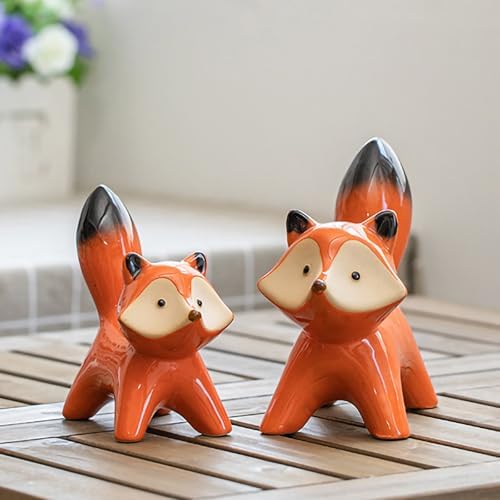 Ceramic Fox Figurines Set of 2, Orange Fox Decor for Home Shelves - Image 3