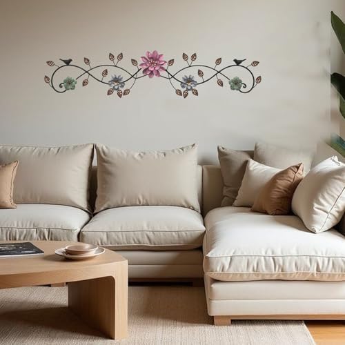 Birminwind Metal Flower Wall Art above Door: 3D Floral Wall Décor above Window with Bird Leaves - 32.28" French Country Decoration above Bed Couch Tv (Colorful) - Image 6