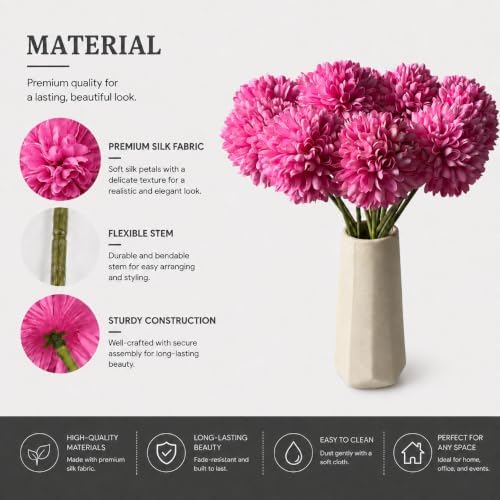 Mandy's 12pcs Artificial Hot Pink Ball Chrysanthemum Flowers - Image 4