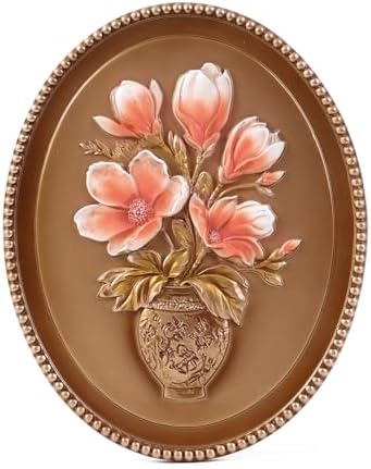SIKOO Vintage Wall Sculptures Bronze Gold Magnolia Flower Wall Art Hand Painted Ornate Wall Hanging Decoration Antique Pediment Wall Statue Ornament Decor Gallery for Kitchen Bedroom Living Room by SIKOO