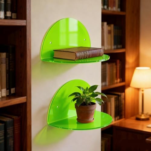 ROYALITA 2-Pack Small Acrylic Shelves Room Decor Floating Shelves, Green - Image 2