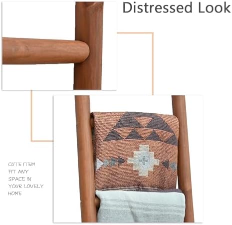 FUIN Blanket Ladder, 57in Rustic Solid Wood Decorative Ladder, Dark Brown - Image 4