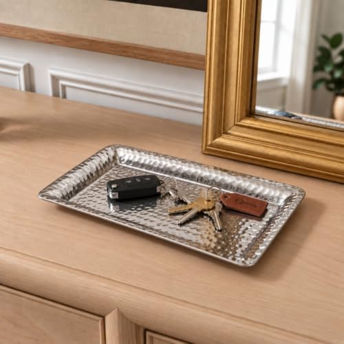 Monarch Abode Decorative Tray – 12-Inch Hand Hammered Nickel Finish Metal Bathroom Tray Countertop, Vanity Trays Organizer, Perfume Plate for Dresser, Kitchen Countertop Small Fruit Platter - Image 3