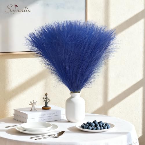 Serwalin 60 Pcs 17.7" Sapphire Blue Faux Pampas Grass Decor Vase Filler - Image 5