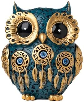 Decorative Owl Figurine, Vintage Blue and Gold Owl Statue Home Decor - Evil Eye Accent for Bookshelf, Bedroom, Living Room, Office & Table. Cute Small Animal Sculpture Gift for Birds Lovers.(Blue) by Thecreationofstatues