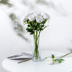 Coferset 10 Pcs Fake Silk Roses with Long Stems,White - Image 5