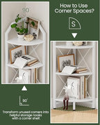 CHOEZON 3-Tier Corner Shelf, Industrial Corner Bookshelf, 35.4" Storage Stand, Plant Stand Display Shelf, Bookcase for Bedroom, Living Room, Home Office, White TCJ03WB - Image 3