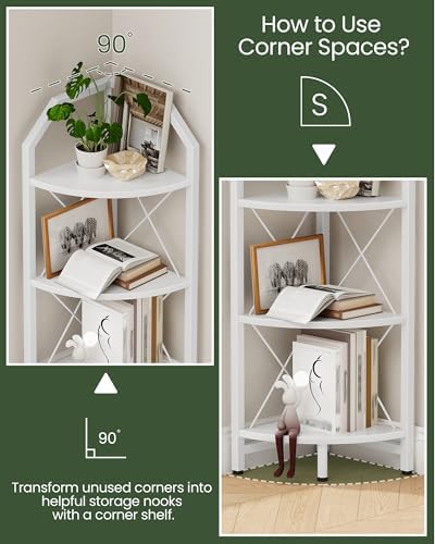 CHOEZON 3-Tier Corner Shelf, Industrial Corner Bookshelf, 35.4" Storage Stand, Plant Stand Display Shelf, Bookcase for Bedroom, Living Room, Home Office, White TCJ03WB - Image 3