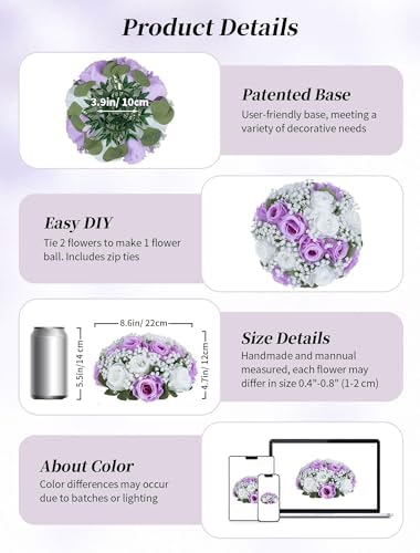 BLOSMON Fake Flowers Ball Wedding Centerpieces, 10 Pcs, Rose & Babys Breath - Image 5