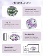 BLOSMON Fake Flowers Ball Centerpiece: 2 Pcs, Lilac White Rose Babys Breath - Image 5