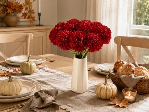 Mandy's 12pcs Artificial Red Ball Chrysanthemum Flowers - Image 7
