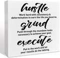 Inspirational Wooden Box Sign, Hustle Grind Execute, Inspirational Home Office Desk Decor, Motivational School Classroom Decoration, Positive Gifts for Women Men Coworkers Student 5 inches*5 inches by NKBINLILI