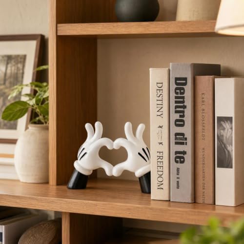 Black White Resin Cartoon Heart Hand Figurine Minimalist Home Decor - Image 2