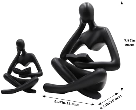 Gold Reading Women Statue, Thinker Sculptures, Abstract Art Ornament, Modern Aesthetic Figurine Decoration, Suitable for Home Living Room Bedroom Office Shelf Table Desk Bookshelf Decor (Black Left) - Image 3