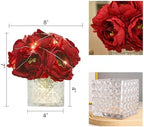 Artificial Peony Silk Flower Centerpieces with LED Light Faux Floral Arrangement in Glass Vase for Home Wedding Table Decoration (Dark Red) - Image 2
