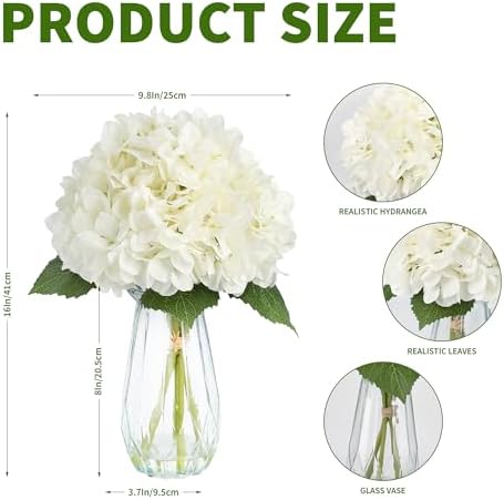 Garvee Artificial White Hydrangea Flowers Arrangement with Vase, 6 PCS Silk Hydrangea Bouquet Centerpiece with Faux Water, Realistic Fake Flowers for Table Centerpiece, Home, Office, Wedding Decor - Image 2