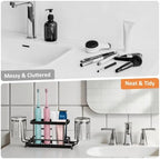 Toothbrush Holder, Wall Mount & Countertop, 2 Cup Hooks Black Metal - Image 6