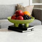 Three-Leg Ceramic Fruit Bowl, 10 Inch Oval Serving Dish for Kitchen Counter, Candy or Key Holder, Home Decor Accent Beige Green - Image 3