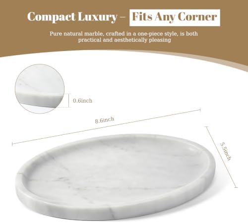 Koville Carrara Marble Tray, Oval Vanity Decorative Marble Tray for Home, Countertop Organizer, Catchall Tray for Perfume, Candles, Jewelry - Image 2