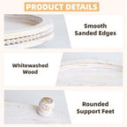 2 Piece Whitewashed Wooden Serving Tray Set with Beaded Design, Farmhouse Centerpiece Table Decorations, Round Coffee Table Tray for Living Room Home Decor, Ottoman Tray Decor for Rustic Styles - Image 6