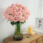 Ttranewsoo 24PCS Pink Artificial Flowers, Realistic Fake Roses with Stems for Bridal Shower, Baby Shower, Wedding Centerpieces, DIY Bouquets & Party Decor, 16.5 Inch - Image 3