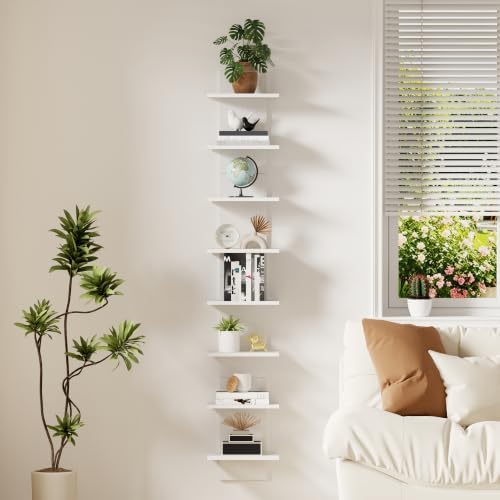 Qupui 8 Tier Wall Shelf Unit, 63 Inch Floating Storage, 9.3 Inch Wide,White by Qupui
