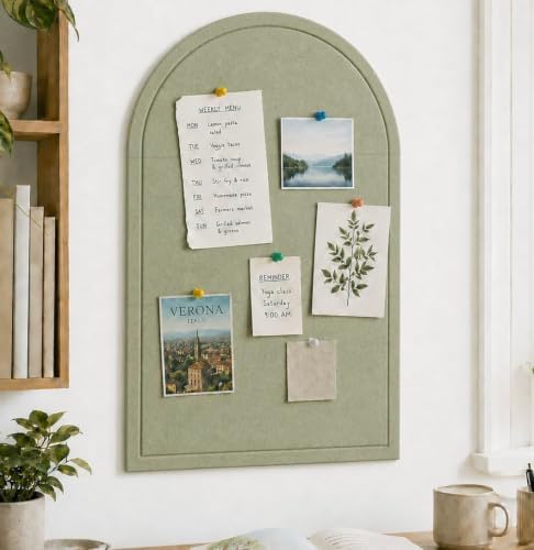 Large Arched Felt Bulletin Board, Sized 36" x 24" for Office & Wall Decor – 6 Customizable Adhesive Tiles with Pins are Perfect to Display Your Photos (Sage Green-B) by Unknown