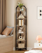 CHOEZON 6-Tier Corner Shelf, Industrial Corner Bookshelf, 71.2" Corner Storage Stand, Plant Stand Display Shelf, Corner Bookcase for Bedroom, Living Room, Home Office, Greige and Black TCJ11BG by Choezon