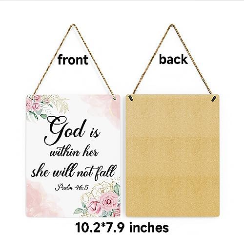 Inspirational Decor God is Within Her She Will Not Fall Psalm 46:5 Christian Gifts for Women Bible Verse Wall Art Scripture Wooden Hanging Sign for Kids Room Bathroom Bedroom Decor 8 x 10 Inches - Image 7