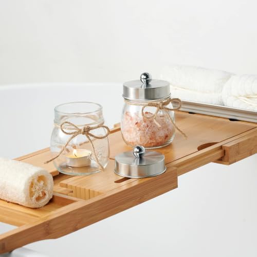 SheeChung 2 Pack Glass Mason Jar Qtip Holder Dispenser, Brushed Nickel Lids - Image 4