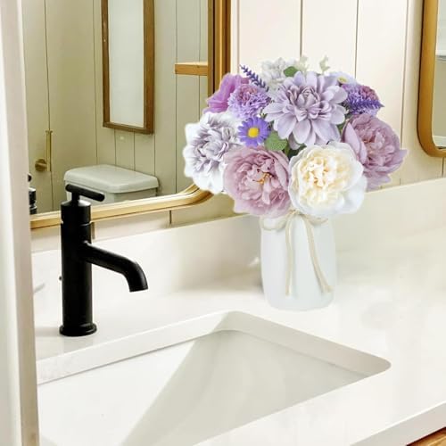 18Pcs Purple Fake Flowers with Vase, Silk Dahlias Purple Artificial Flowers - Image 6