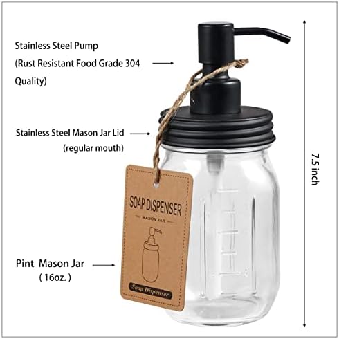 Amolliar Mason Jar Bathroom Accessories Set, 4Pcs Glass Bathroom Set, Black - Image 3